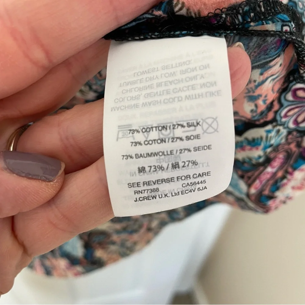 J. Crew Esperanza‎ Blue Peach Floral Paisley Ruffle Trim Top in Size Extra Small
